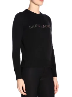 Maglia a girocollo basic con logo Saint Laurent gioiello
