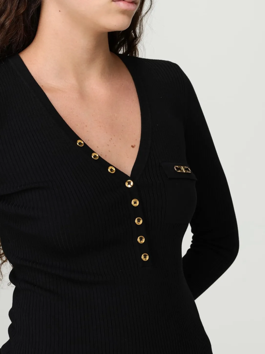 Maglia a v in misto seta con logo Elisabetta Franchi