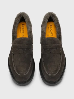 Mocassino Doucal's in camoscio e pelliccia