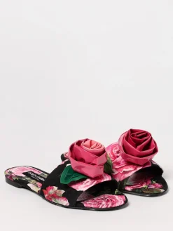 Mules Bianca Dolce & Gabbana in broccato stampato con fiore applicato