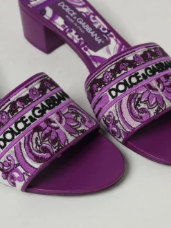 Mules Dolce & Gabbana in pelle e cotone con ricamo maiolica