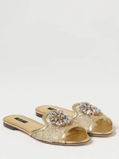 Mules Dolce & Gabbana in pizzo e pelle laminata con fibbia gioiello