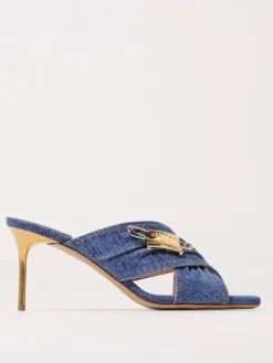 Mules Safety Pin Balmain in denim di cotone con applicazione