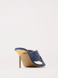 Mules Safety Pin Balmain in denim di cotone con applicazione