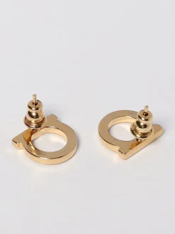 Orecchini Gancini Ferragamo in ottone con strass incastonati