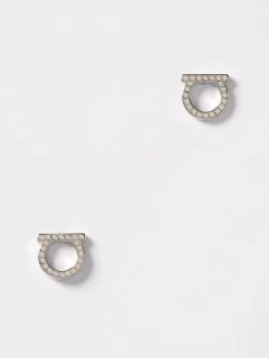 Orecchini Gancini Ferragamo in ottone con strass incastonati