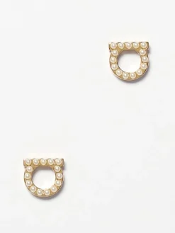 Orecchini Gancini Ferragamo in ottone con perle sintetiche