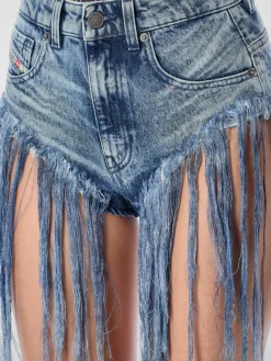 Pantaloncino Diesel in denim con frange