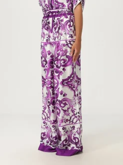 Pantalone palazzo Dolce & Gabbana in seta con stampa Maioliche