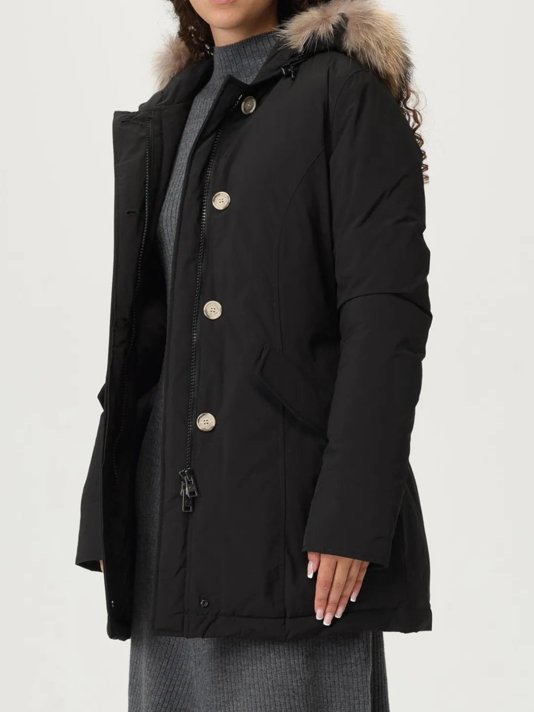 Parka Woolrich in nylon con inserto in pelliccia