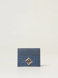 Portacarte di credito FF Diamonds Fendi in pelle goffrata