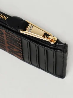 Portacarte di credito Moschino Couture in tessuto jacquard e pelle