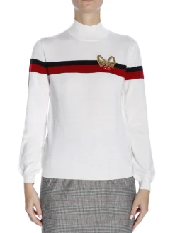 Pullover a dolcevita con banda a contrasto e fiocco