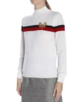 Pullover a dolcevita con banda a contrasto e fiocco