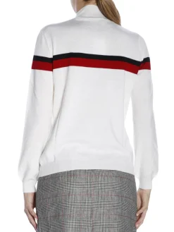 Pullover a dolcevita con banda a contrasto e fiocco