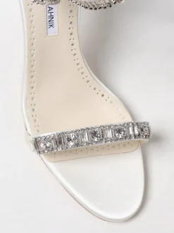 Sandalo Asasan Manolo Blahnik in raso con strass incastonati