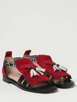 Sandalo Coccinelle in pelle e misto cotone con monogram jacquard