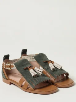 Sandalo Coccinelle in pelle e misto cotone con monogram jacquard