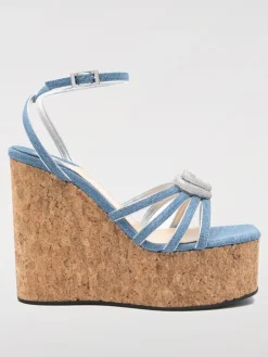 Sandalo con zeppa Mach&Mach in denim con cuori gioiello