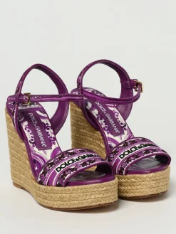 Sandalo con zeppa Maiolica Dolce & Gabbana in cotone ricamato