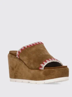 Sandalo con zeppa Mou in camoscio con cuciture all'uncinetto