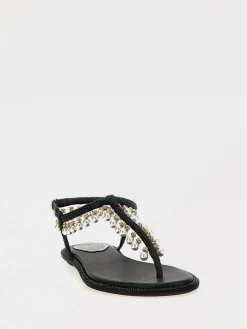 Sandalo Diana Rene Caovilla in raso con strass applicati e perle pendenti