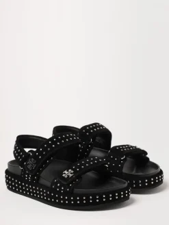 Sandalo Kira Sport Tory Burch in camoscio con borchie all over
