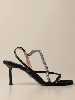 Sandalo Paciotti in raso con catena di strass