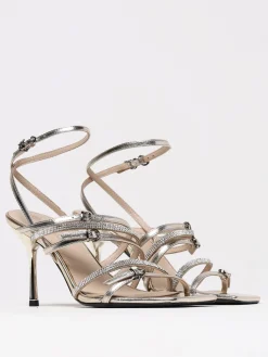 Sandalo Pinko in pelle laminata e strass