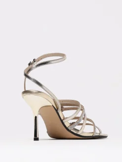 Sandalo Pinko in pelle laminata e strass