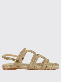 Sandalo Pitra Castañer in cotone lurex intrecciato e pelle laminata