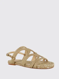 Sandalo Pitra Castañer in cotone lurex intrecciato e pelle laminata