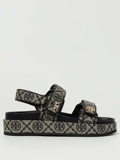 Sandalo T Monogram Tory Burch in misto cotone jacquard