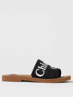 Sandalo Woody Chloè in canvas con stampa logo