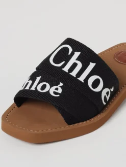 Sandalo Woody Chloè in canvas con stampa logo