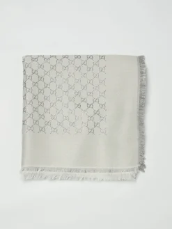 Scialle GG Gucci in lana e seta lamè con monogram jacquard