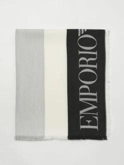 Sciarpa Emporio Armani in misto viscosa a righe con logo jacquard