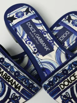 Sliders Dolce & Gabbana in cotone con ricamo maiolica a filo