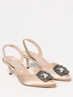 Slingback Mayslibi Manolo Blahnik in raso con fibbia gioiello