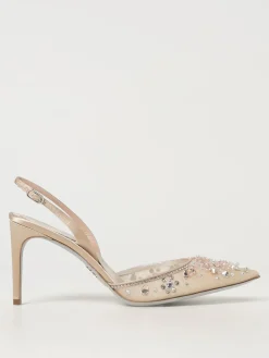 Slingback Rene Caovilla in raso e nylon a rete con strass