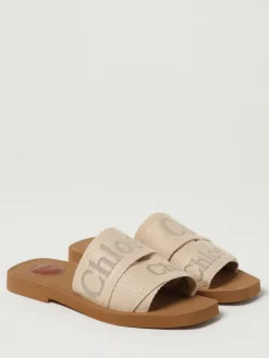 Slippers Woody Chloé in canvas con logo ricamato