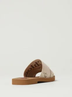 Slippers Woody Chloé in canvas con logo ricamato