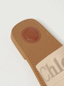 Slippers Woody Chloé in canvas con logo ricamato