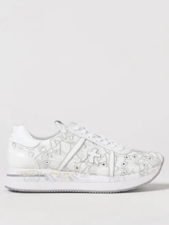 Sneakers Conny Premiata in pelle con ricami floreali