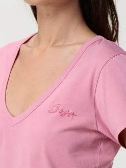 T-shirt a v in cotone con logo Boss