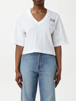 T-shirt a v Pinko in cotone con logo Love Birds