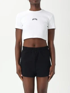 T-shirt crop in cotone con logo GCDS