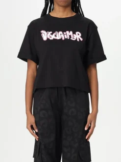 T-shirt crop in cotone con stampa logo Disclaimer