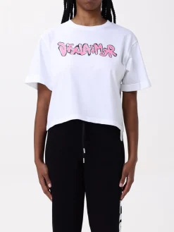 T-shirt crop in cotone con stampa logo Disclaimer