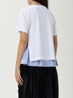 T-shirt double-layer Sacai in cotone con inserti a righe